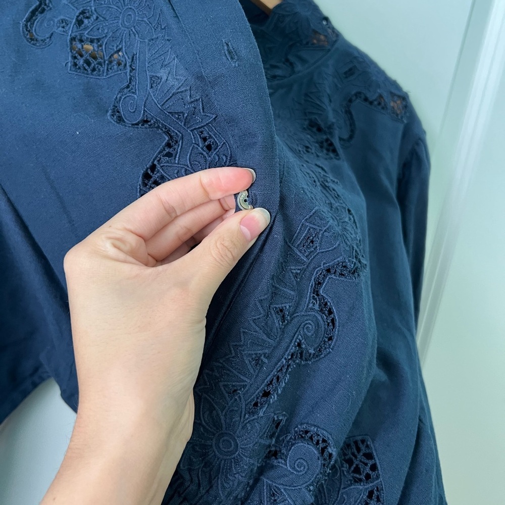 SEA NEW YORK Anita Eyelet Mini Dress in Cotton-linen Navy Size 8 - Picture 4 of 8